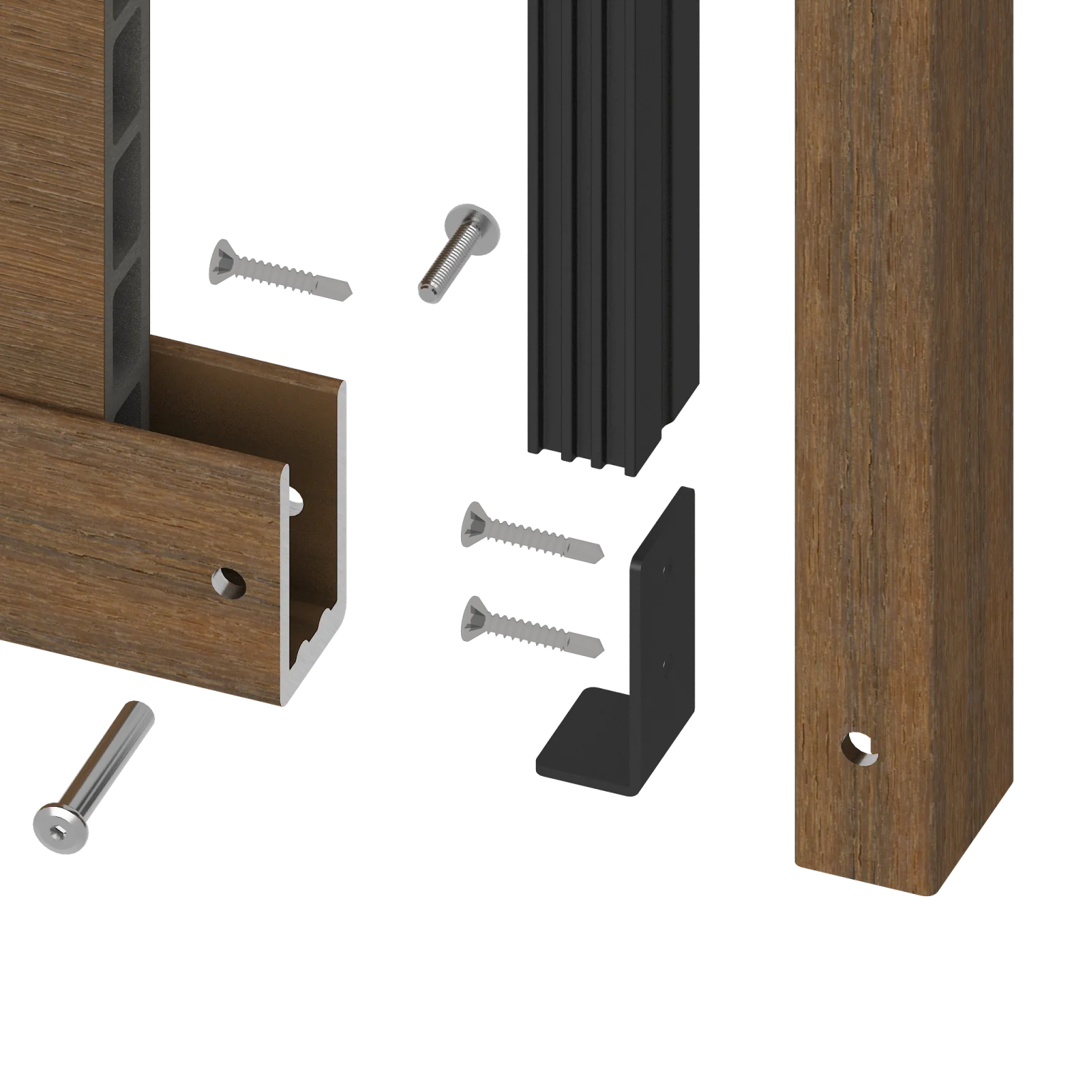 Frameset NewTechWood Aluminium t.b.v schutting i.c.m betonpalen | Teak - Afbeelding 2